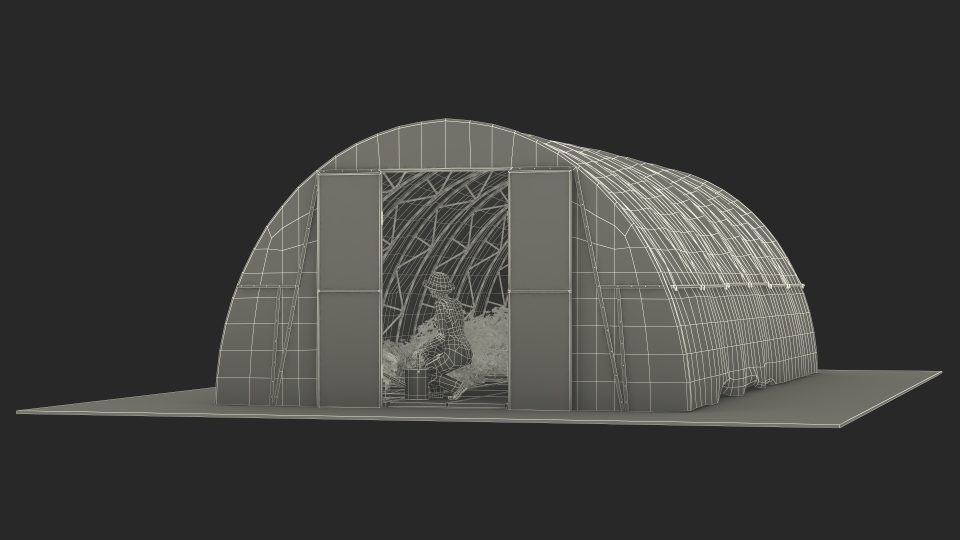 Flowers Greenhouse Tent with Gardener 3D