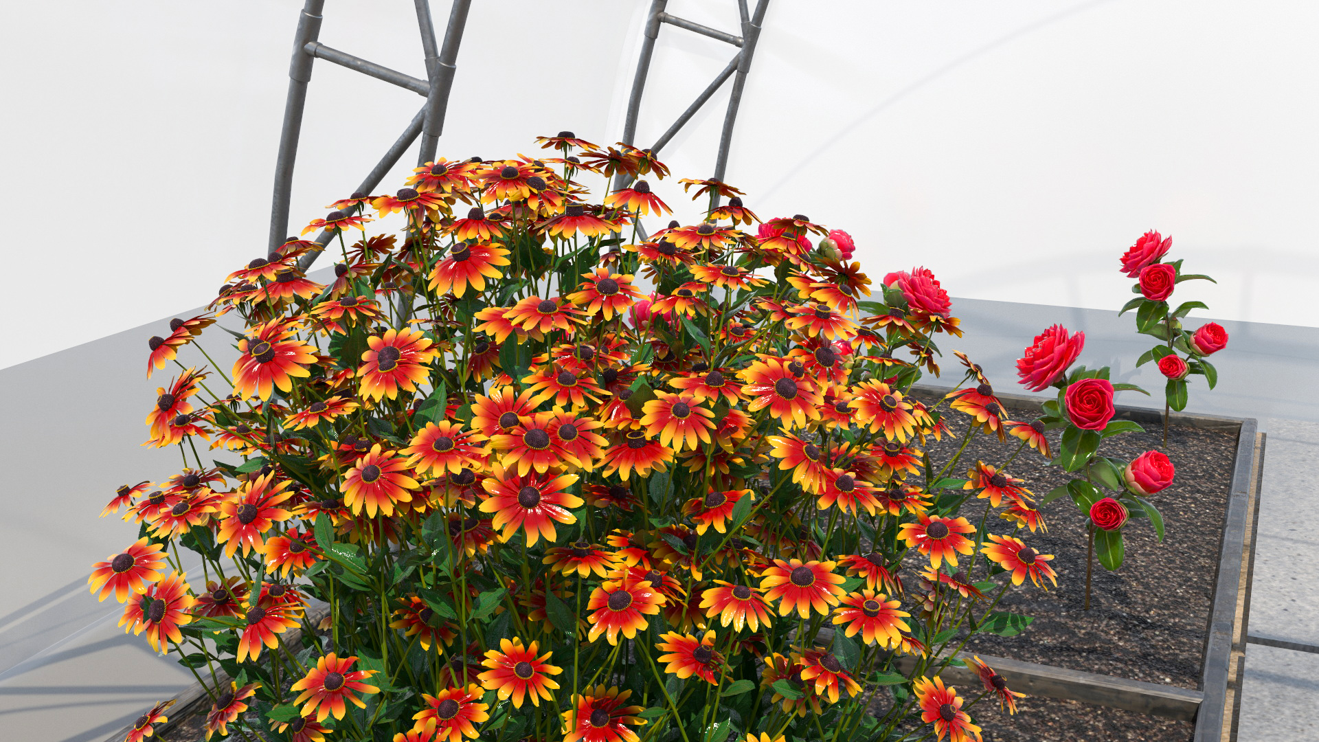 Flowers Greenhouse Tent with Gardener 3D