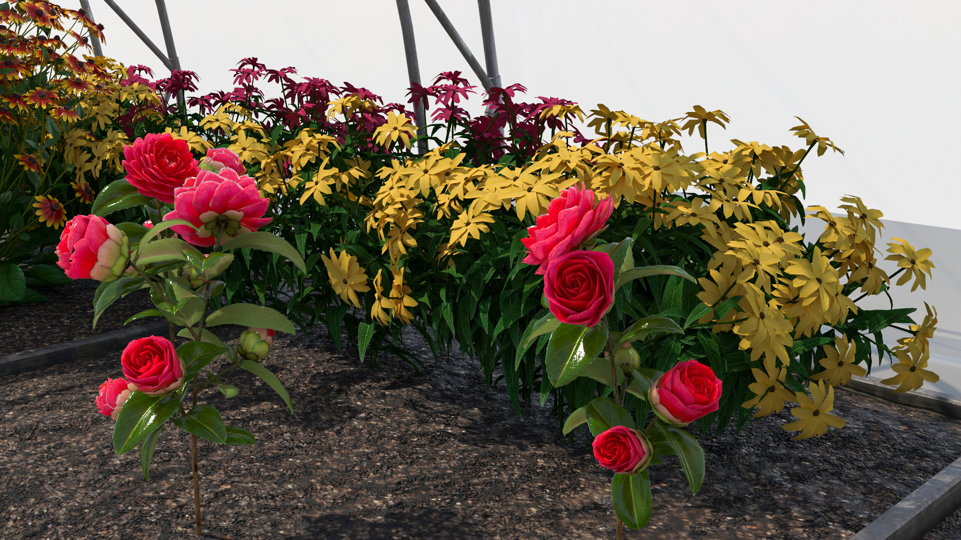 Flowers Greenhouse Tent with Gardener 3D