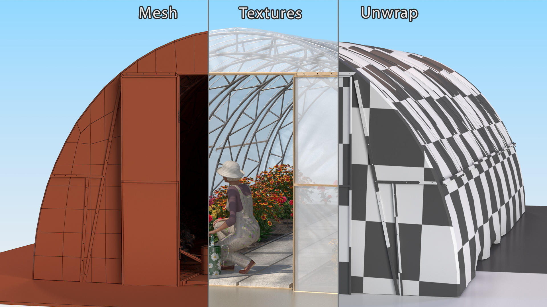 Flowers Greenhouse Tent with Gardener 3D