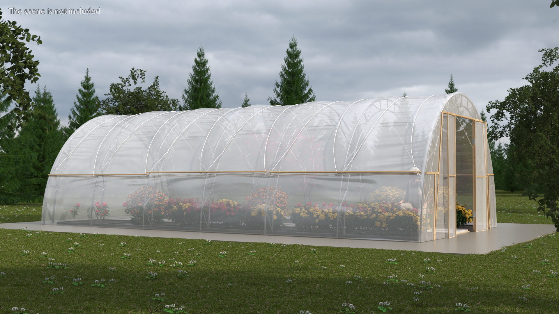 Flowers Greenhouse Tent with Gardener 3D