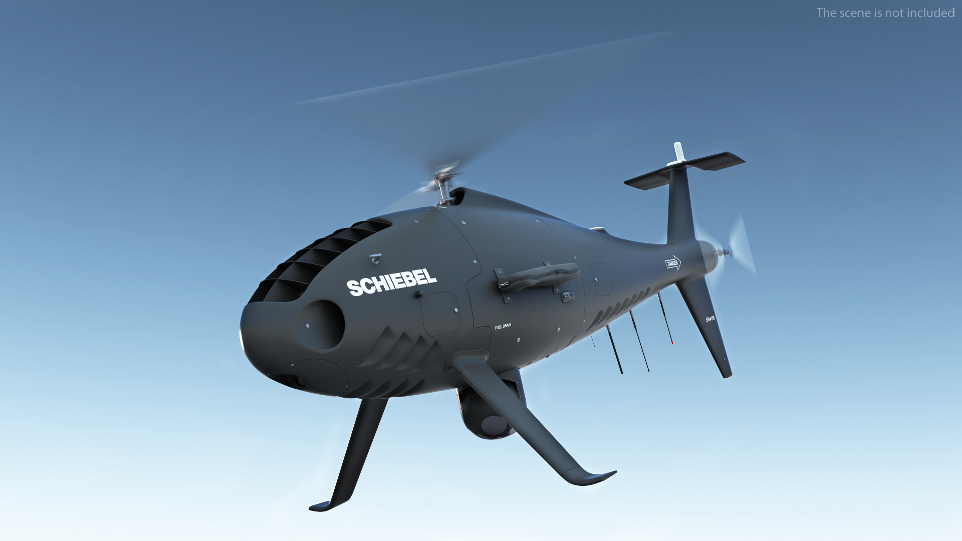 3D Schiebel Camcopter S100 UAV Rotorcraft Black Rigged