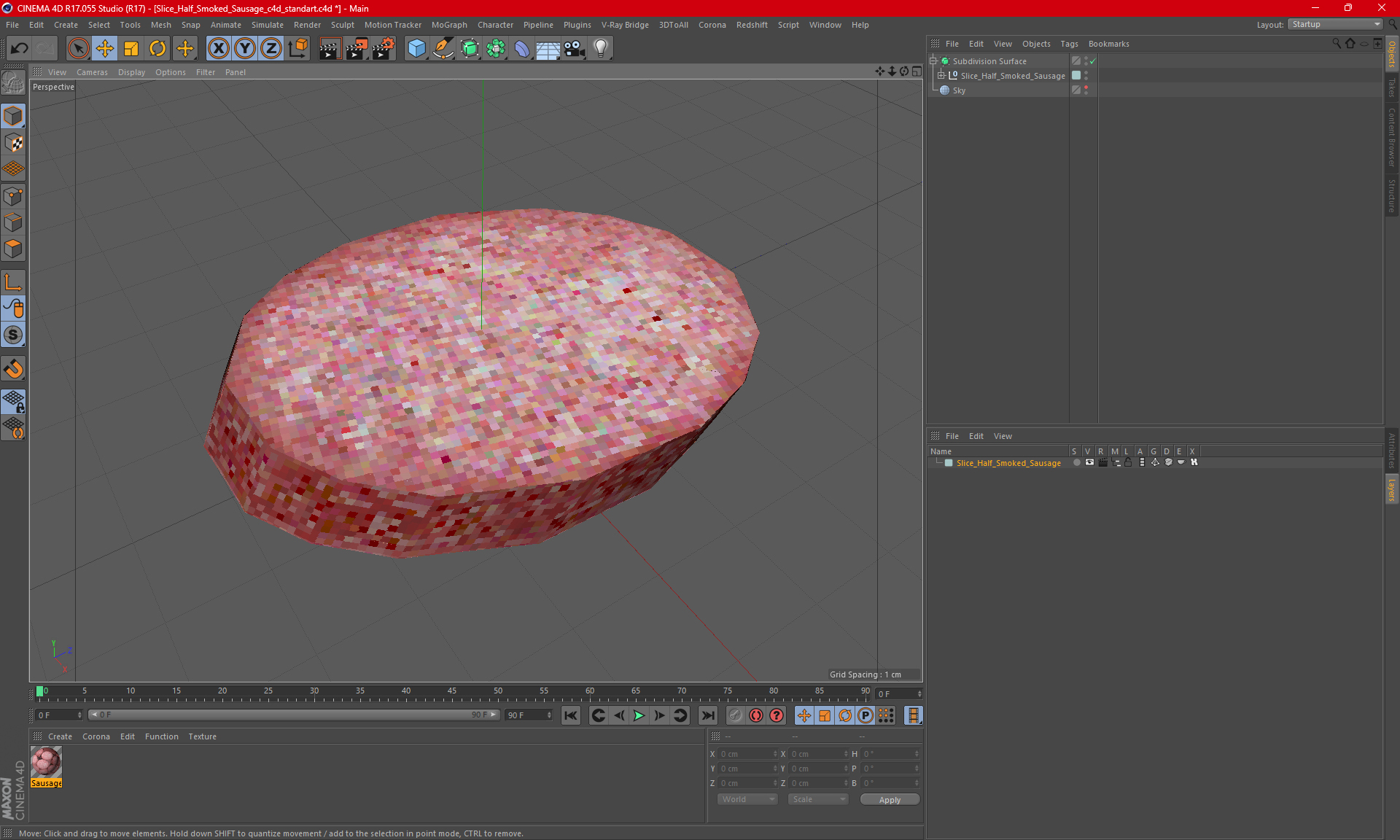 3D model Slice Half Smoked Sausage