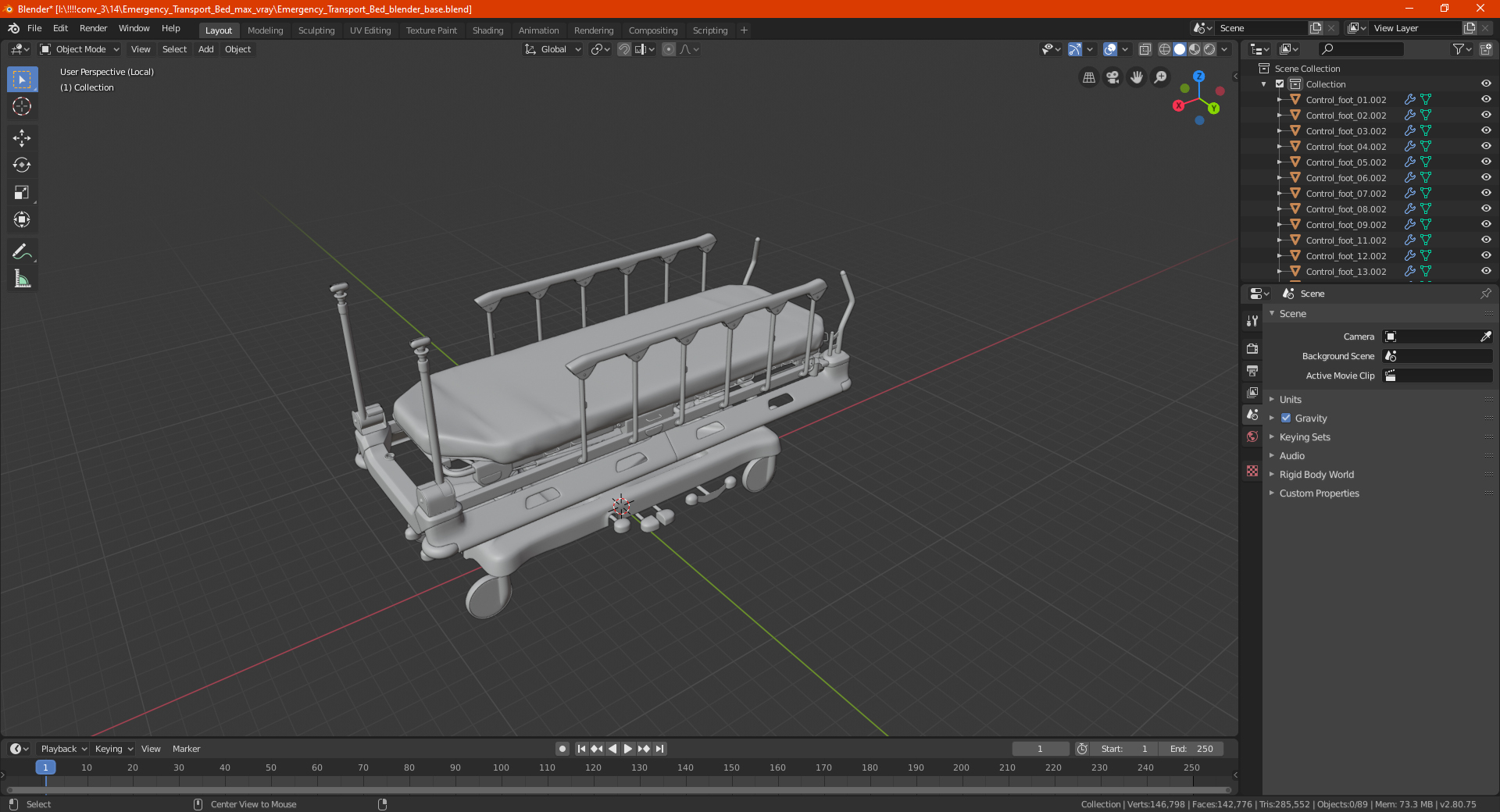 3D Emergency Transport Bed model