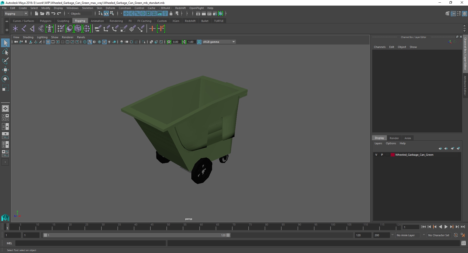 3D model Wheeled Garbage Can Green