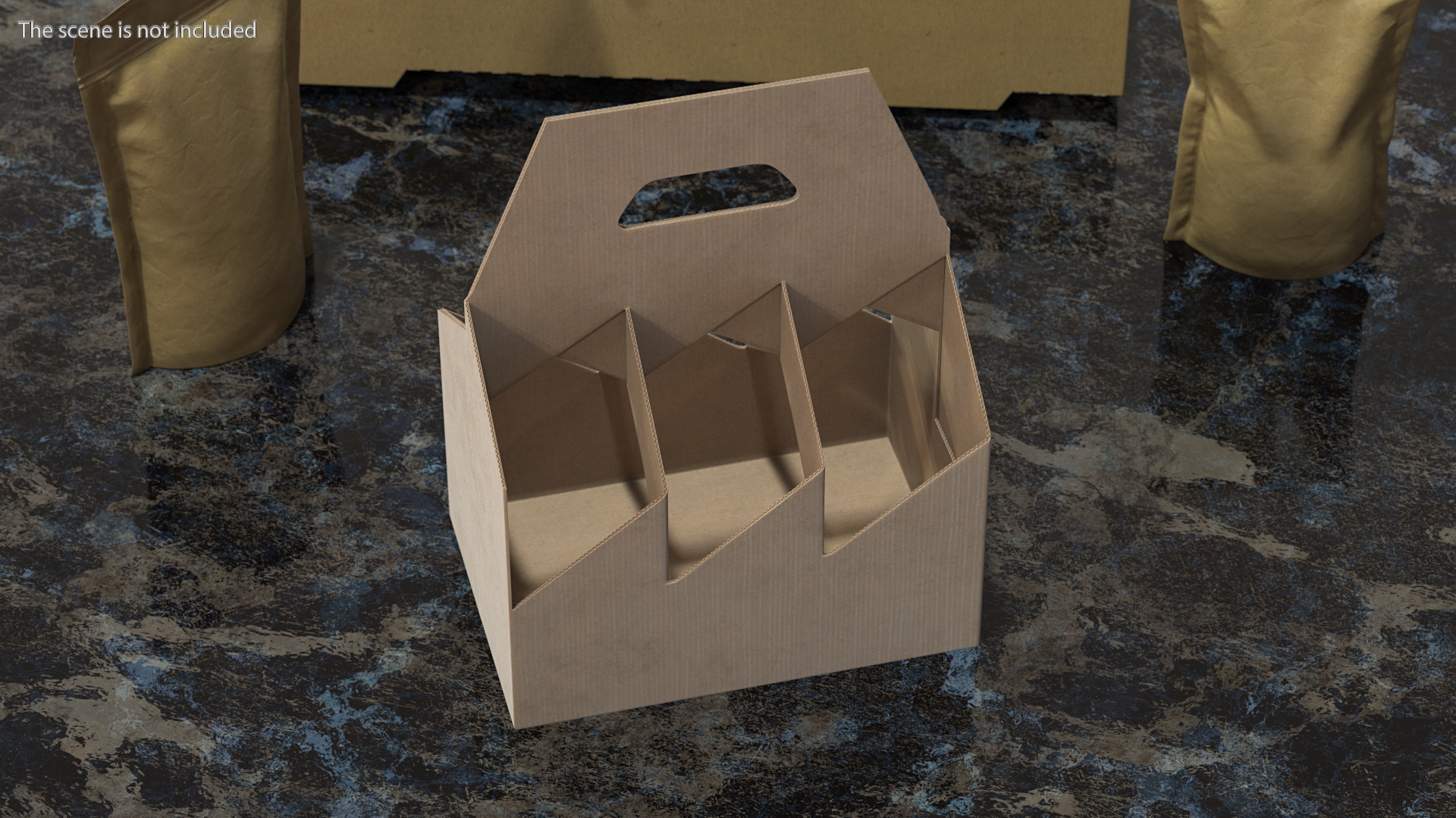 3D Cardboard 6 Pack Bottle Carrier Brown Empty model