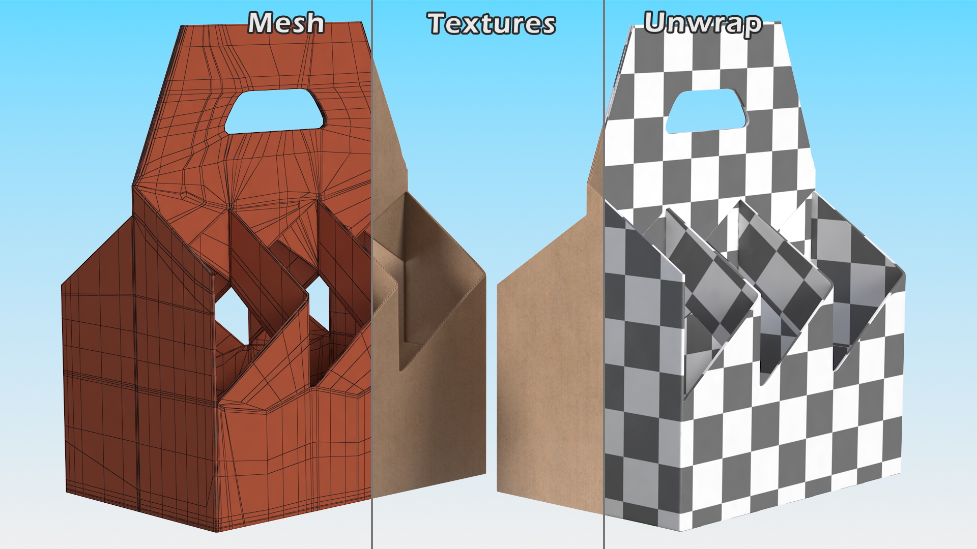 3D Cardboard 6 Pack Bottle Carrier Brown Empty model