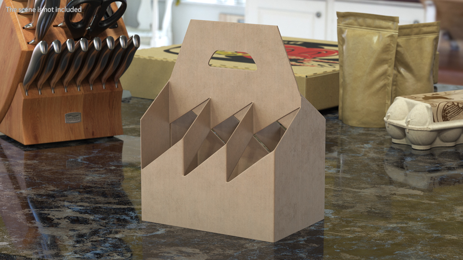 3D Cardboard 6 Pack Bottle Carrier Brown Empty model