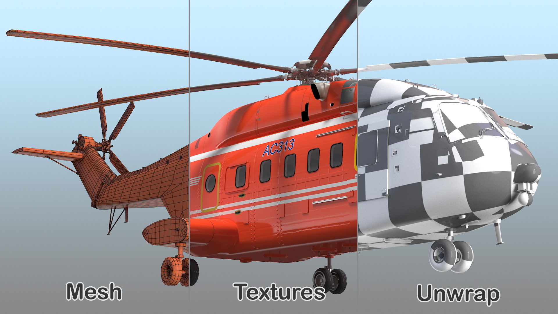 Avicopter AC313 Fire Attack Helicopter Rigged for Cinema 4D 3D model