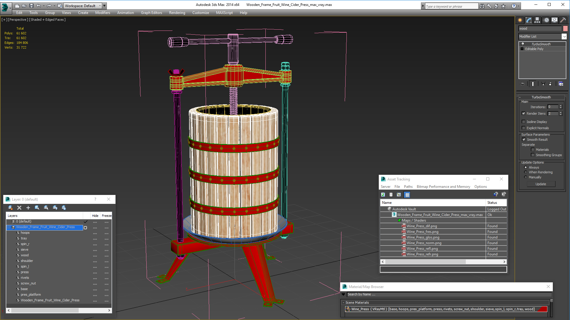 3D model Wooden Frame Fruit Wine Cider Press