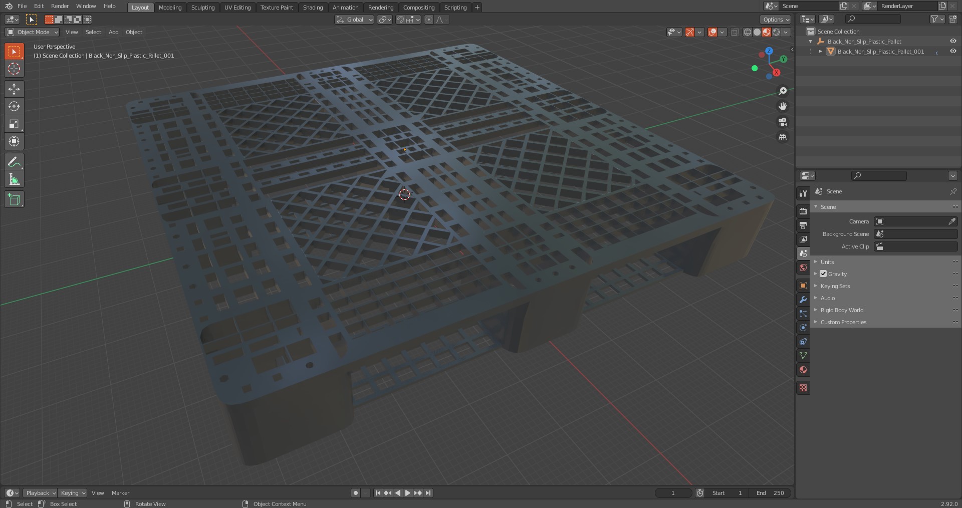 Black Non-Slip Plastic Pallet 3D model