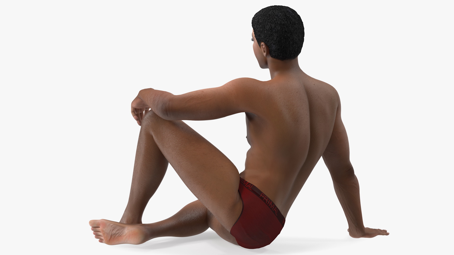 3D Light Skin Black Man Sitting Pose model