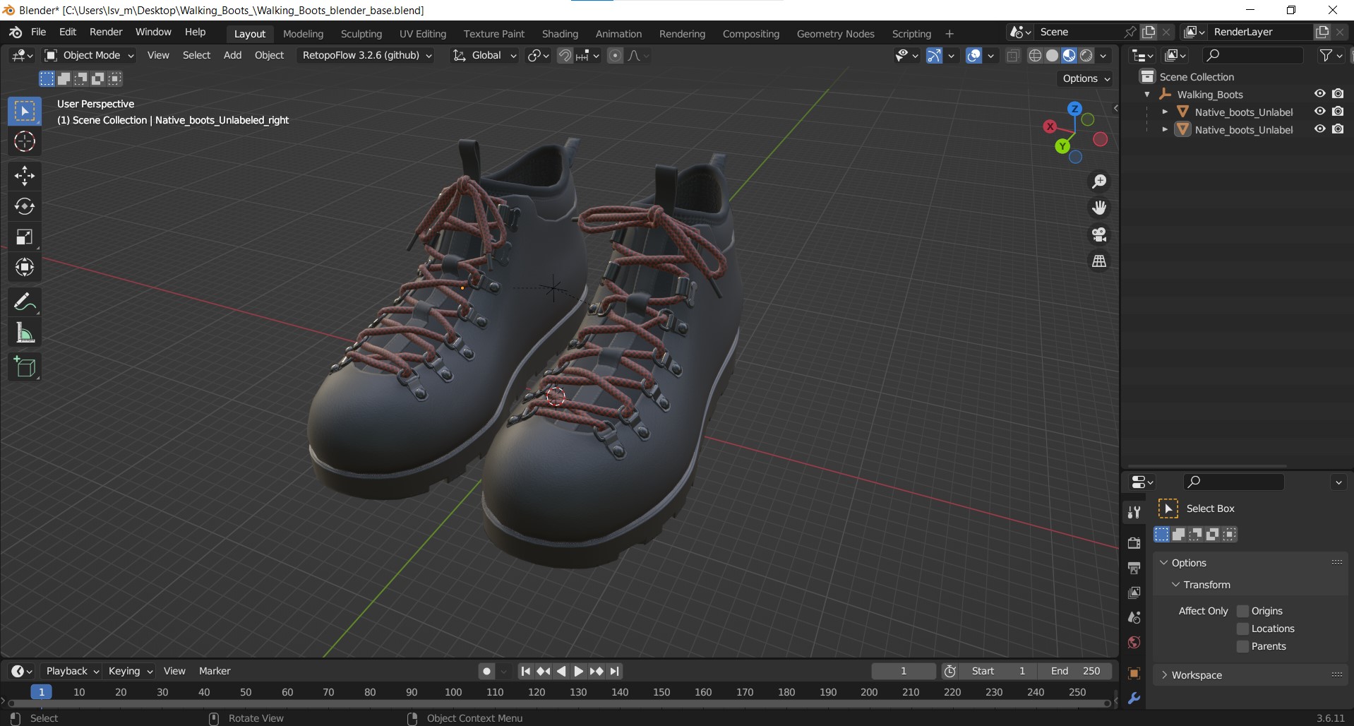 3D Walking Boots model