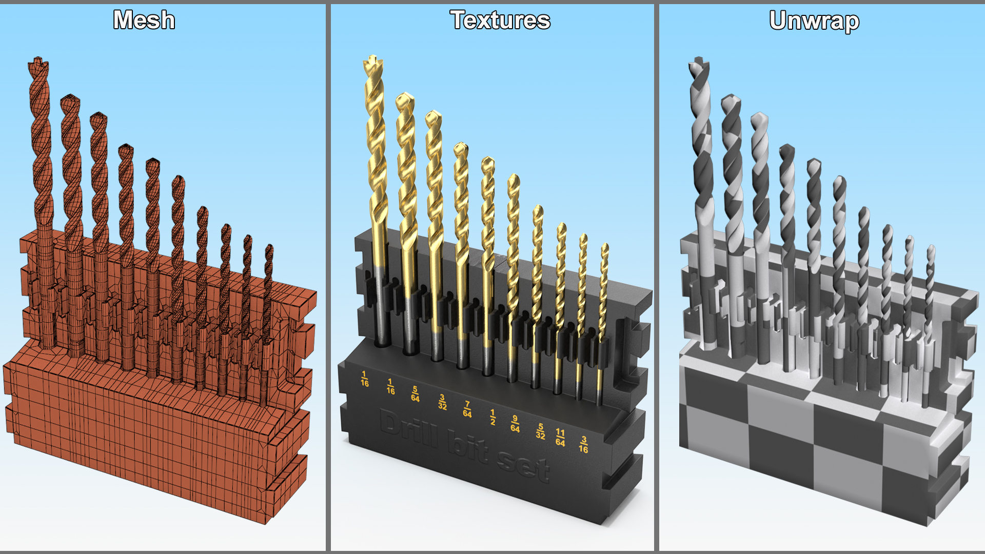 Titanium Nitride Coated Drill Bit Set 3D