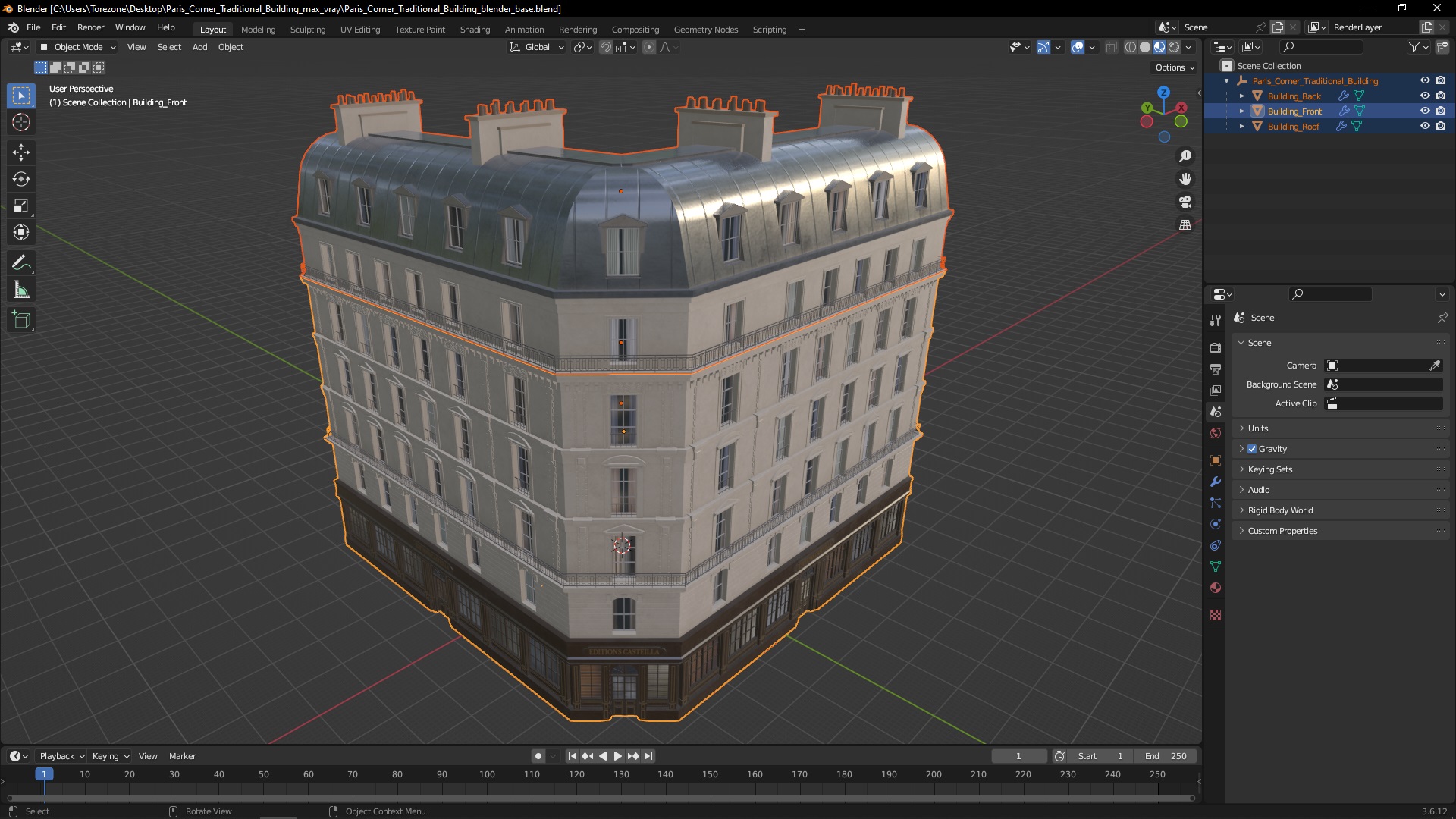 3D Paris Corner Traditional Building model