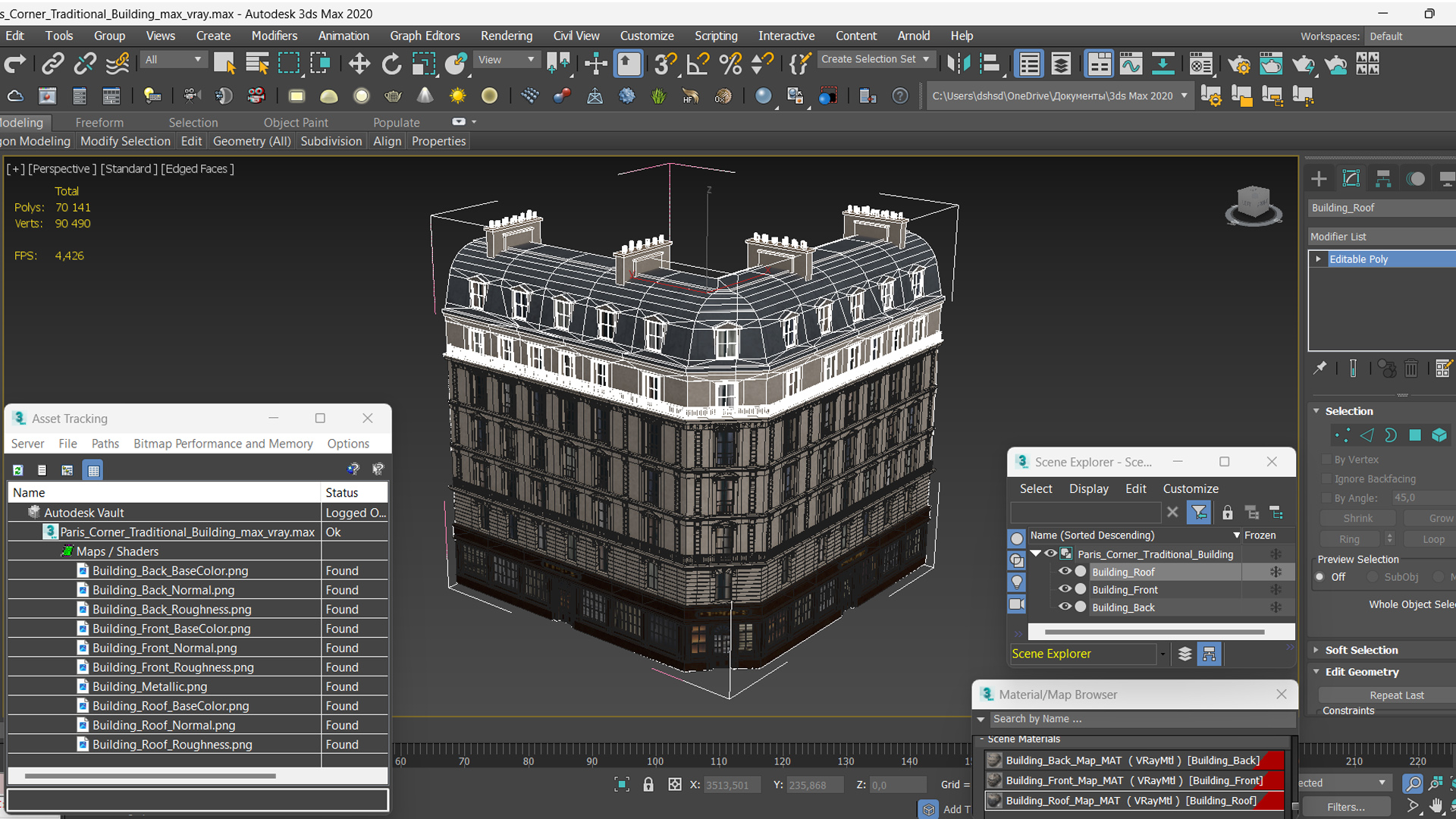 3D Paris Corner Traditional Building model