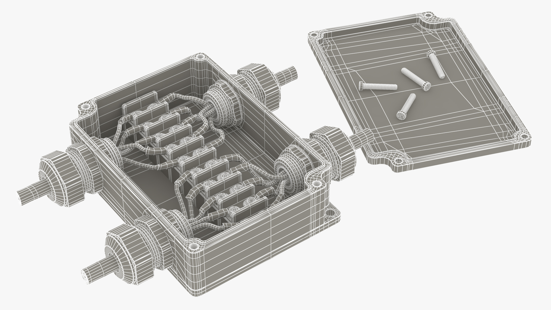 3D White Junction Box with 4 Wires