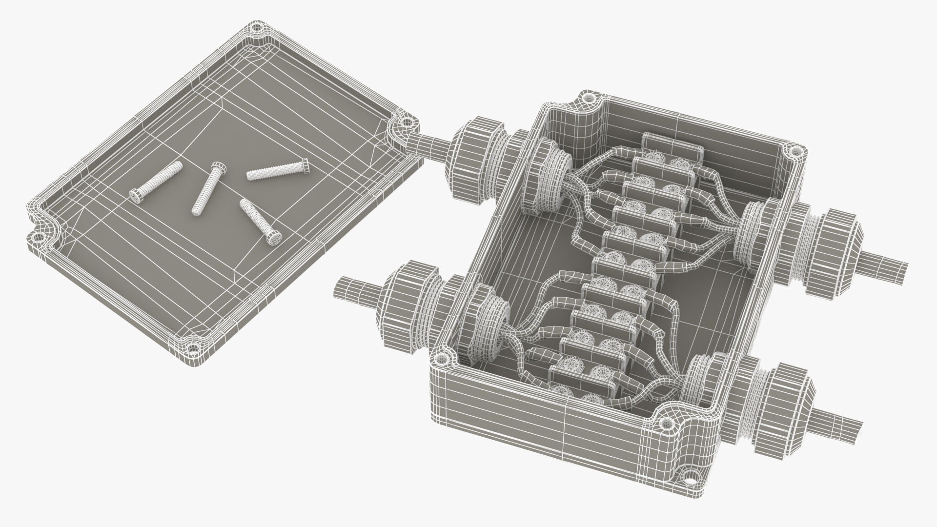 3D White Junction Box with 4 Wires