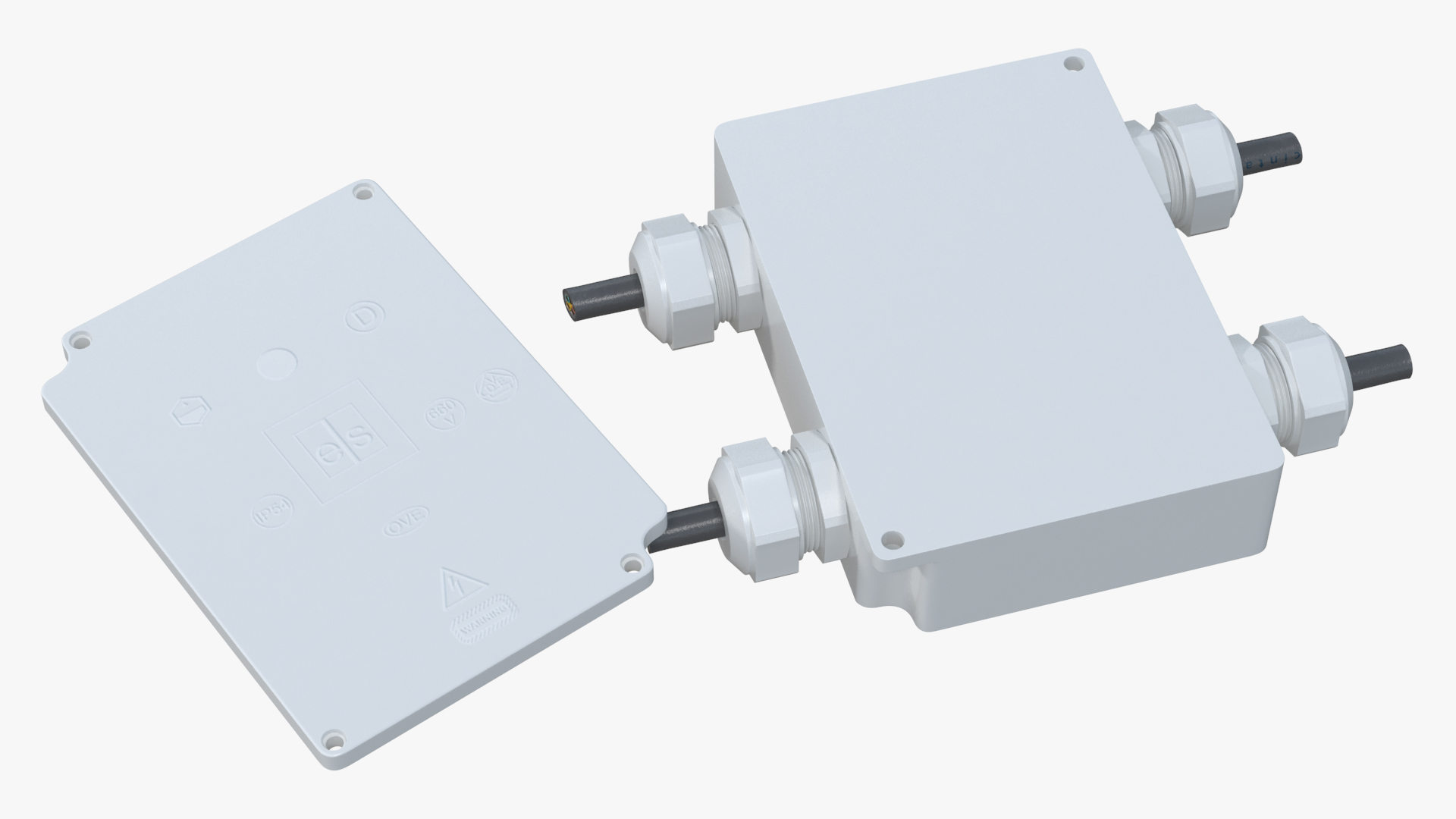 3D White Junction Box with 4 Wires