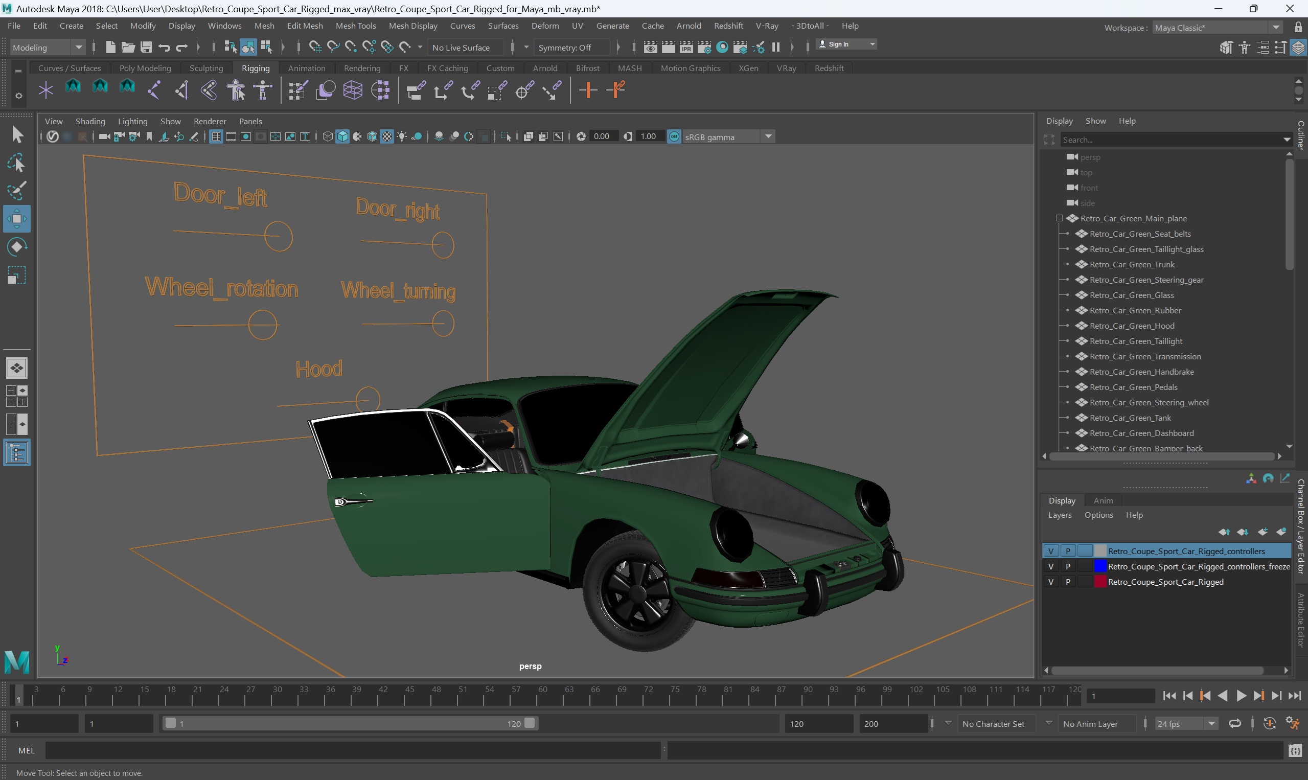 Retro Coupe Sport Car Rigged for Maya 3D