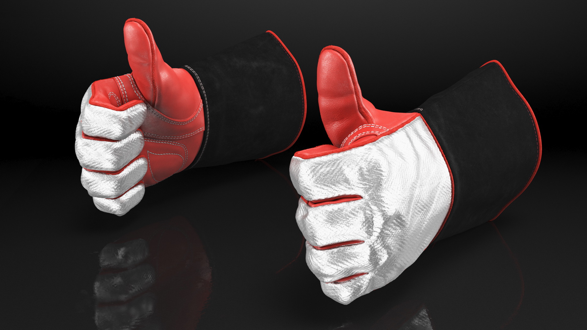 Heat Resistant Welding Gloves Thumbs Up Gesture 3D