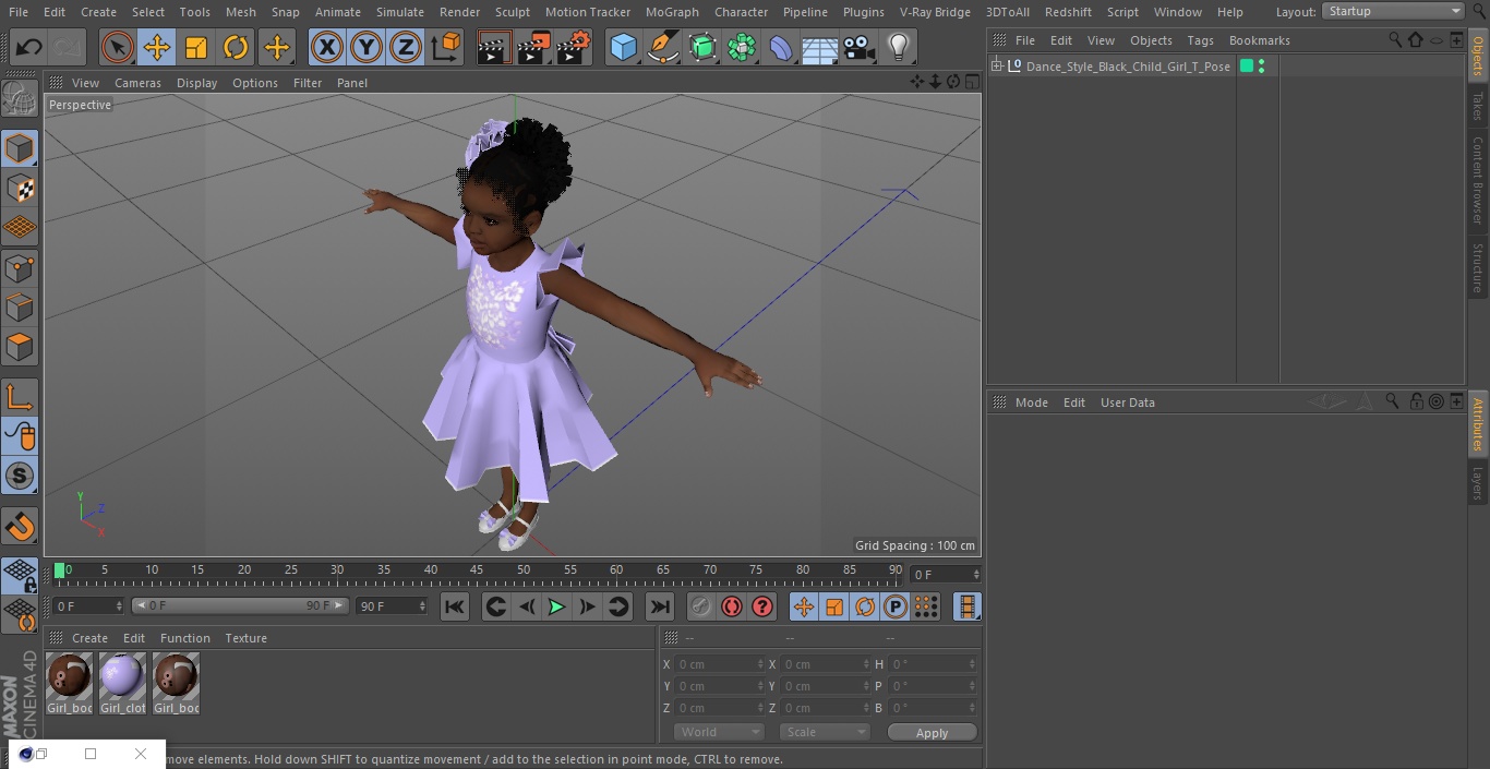 3D model Dance Style Black Child Girl T-Pose