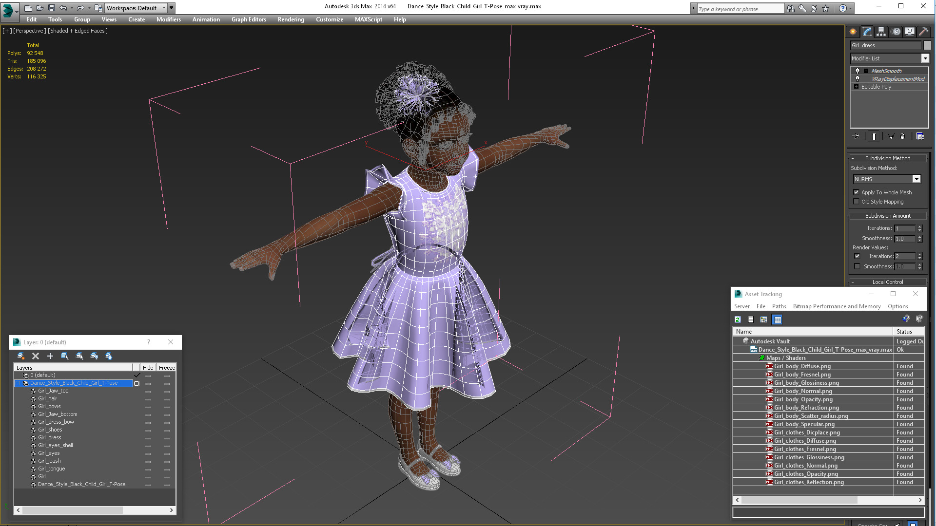 3D model Dance Style Black Child Girl T-Pose