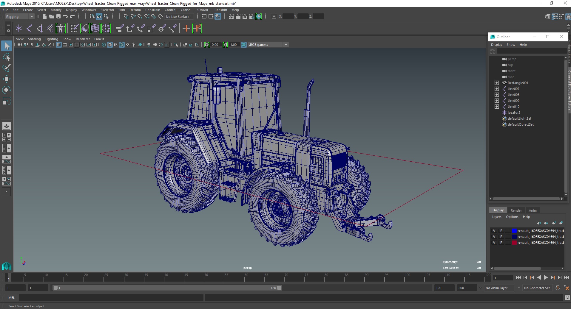 3D model Wheel Tractor Clean Rigged for Maya