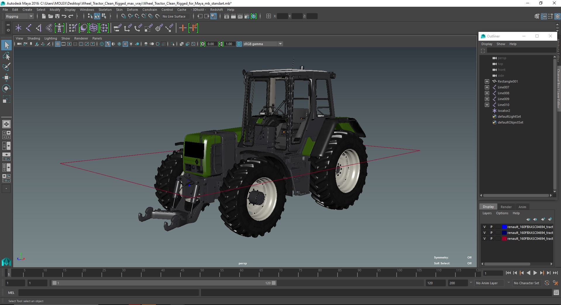 3D model Wheel Tractor Clean Rigged for Maya