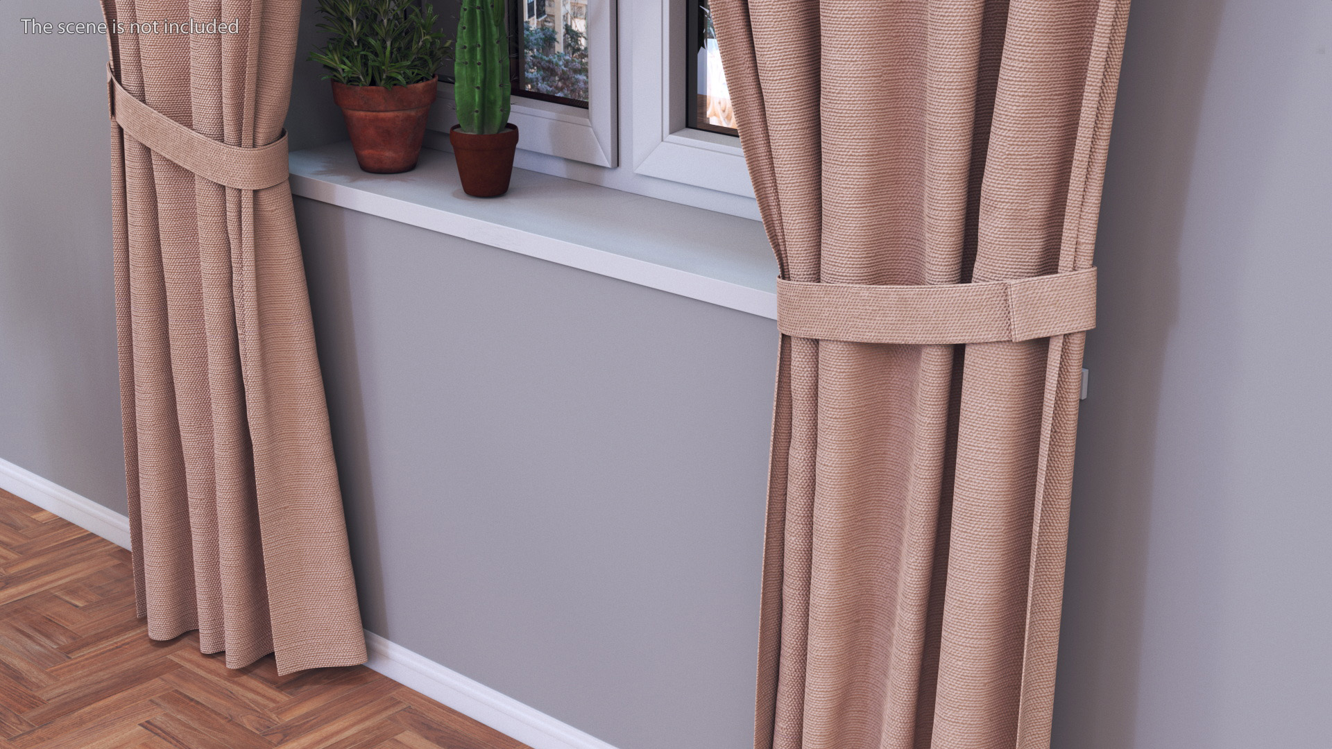 3D Classic Pleated Curtains with Tiebacks model