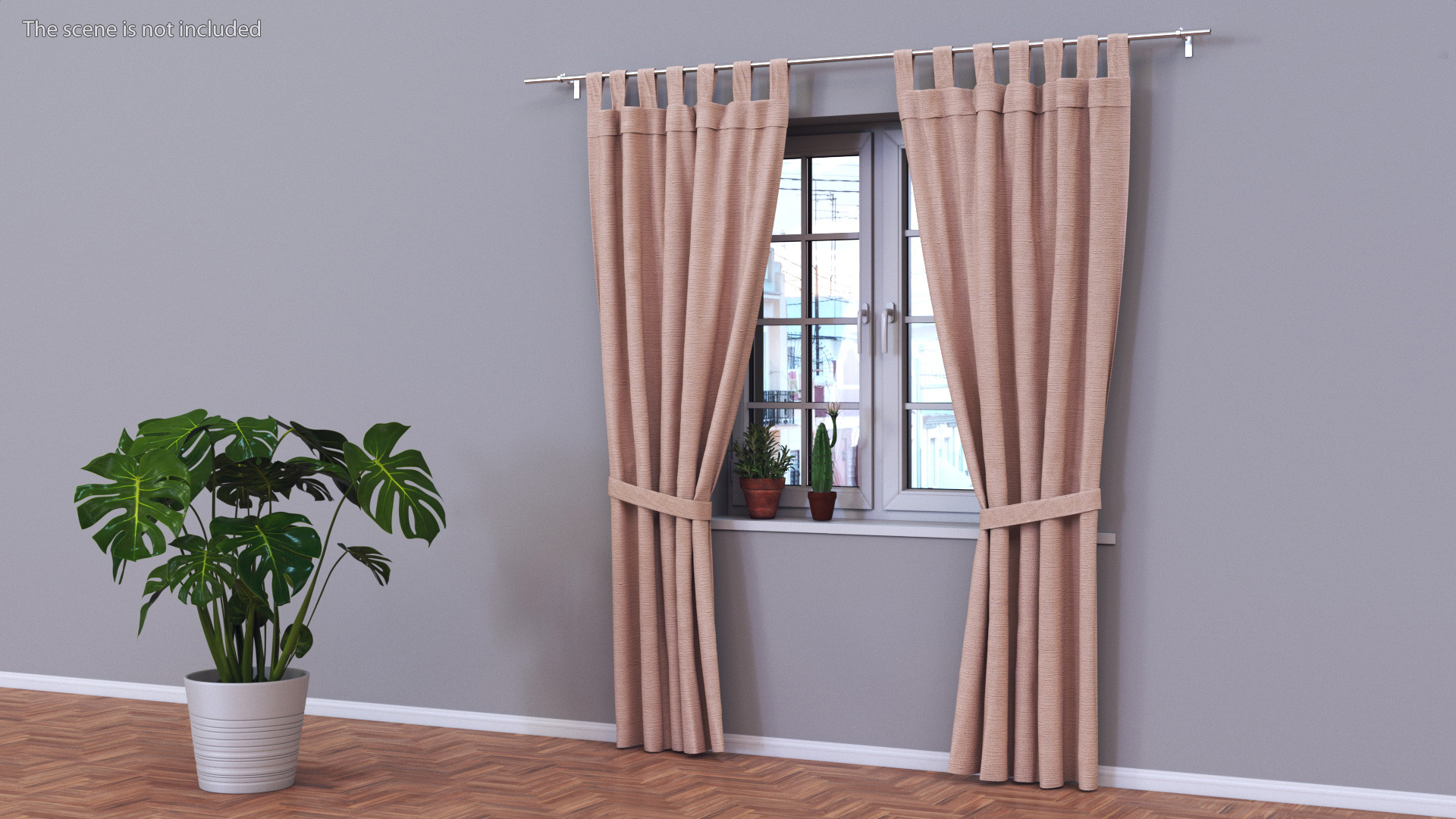 3D Classic Pleated Curtains with Tiebacks model