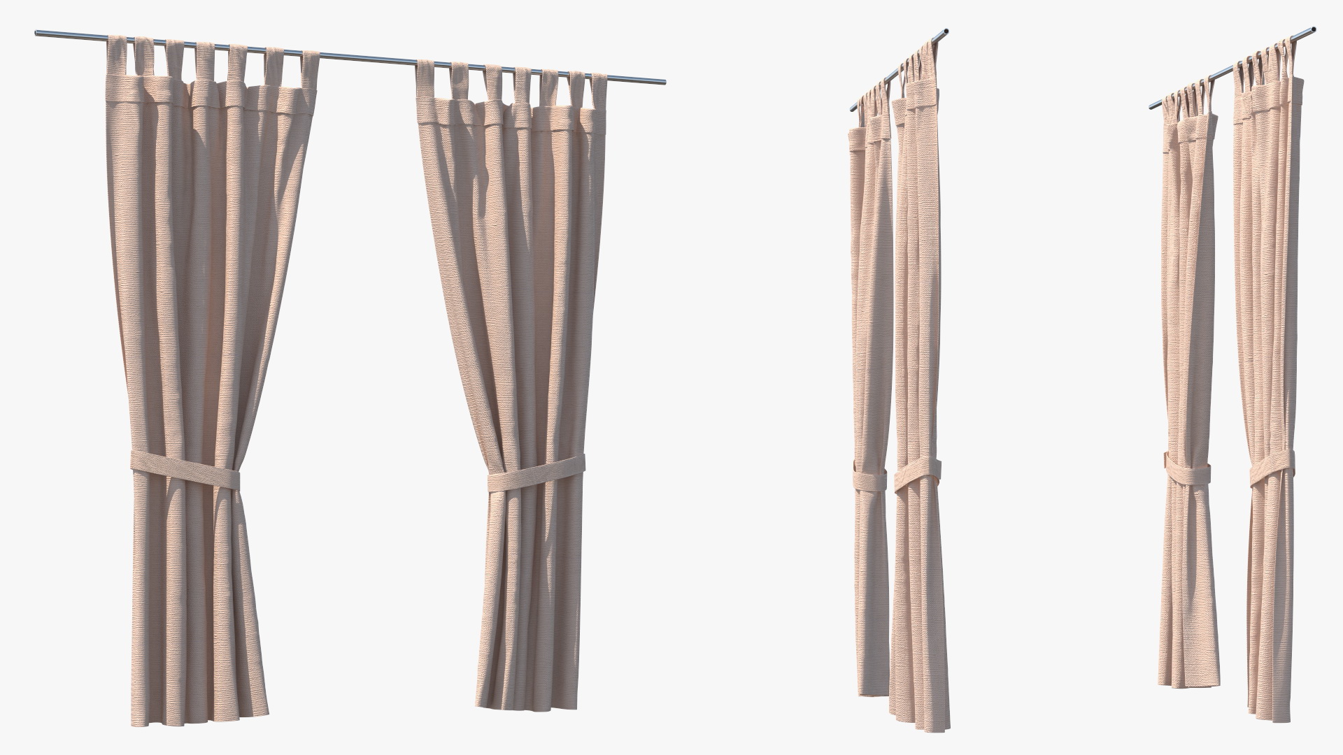 3D Classic Pleated Curtains with Tiebacks model