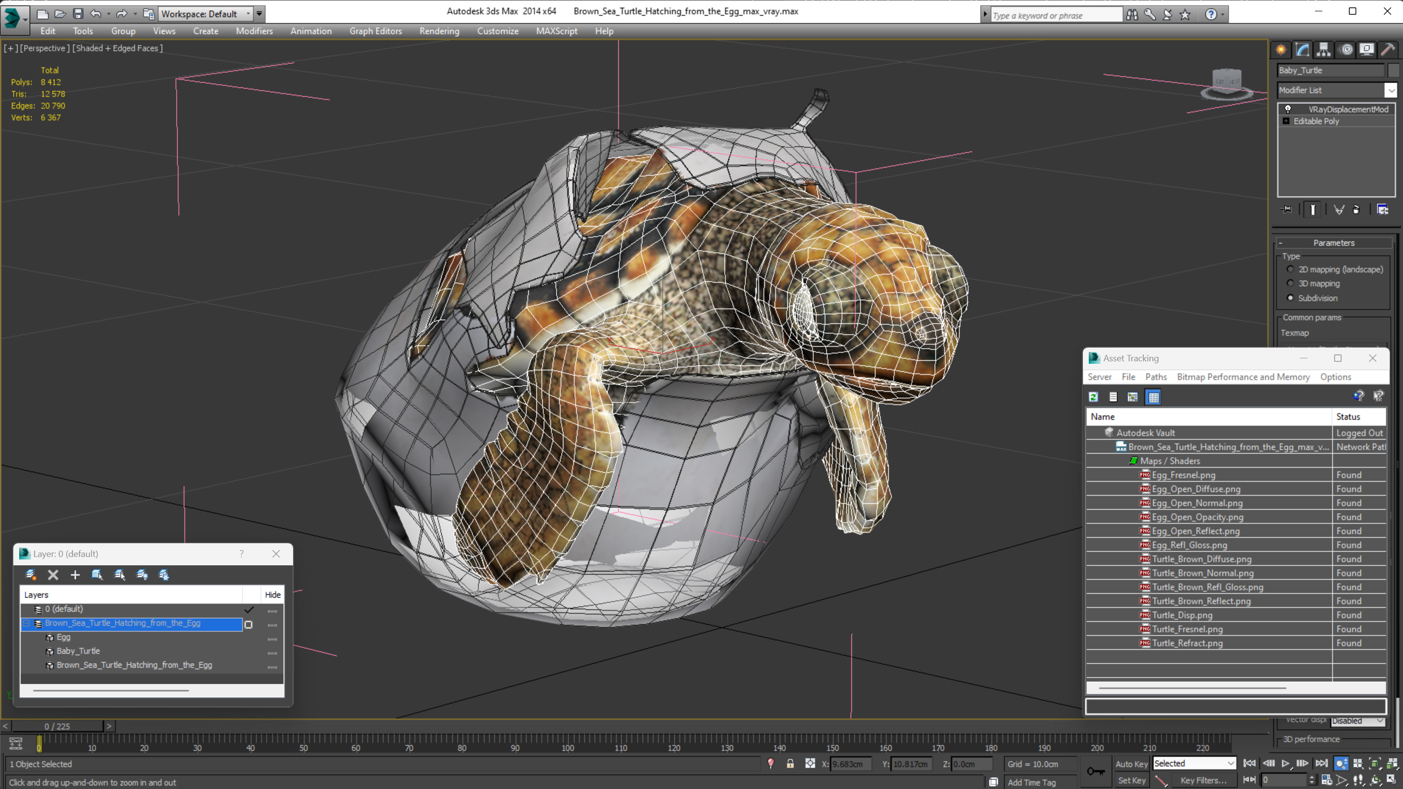 3D Brown Sea Turtle Hatching from the Egg model