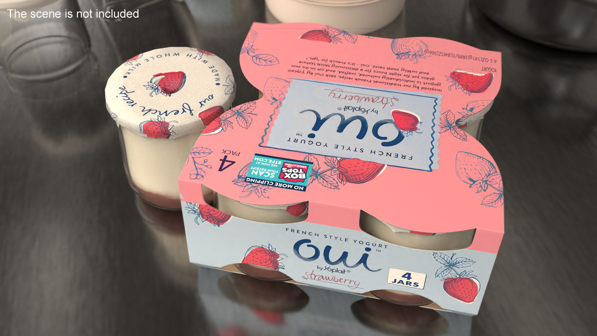 3D Strawberry Yogurt Pack with Four Glass Jars model