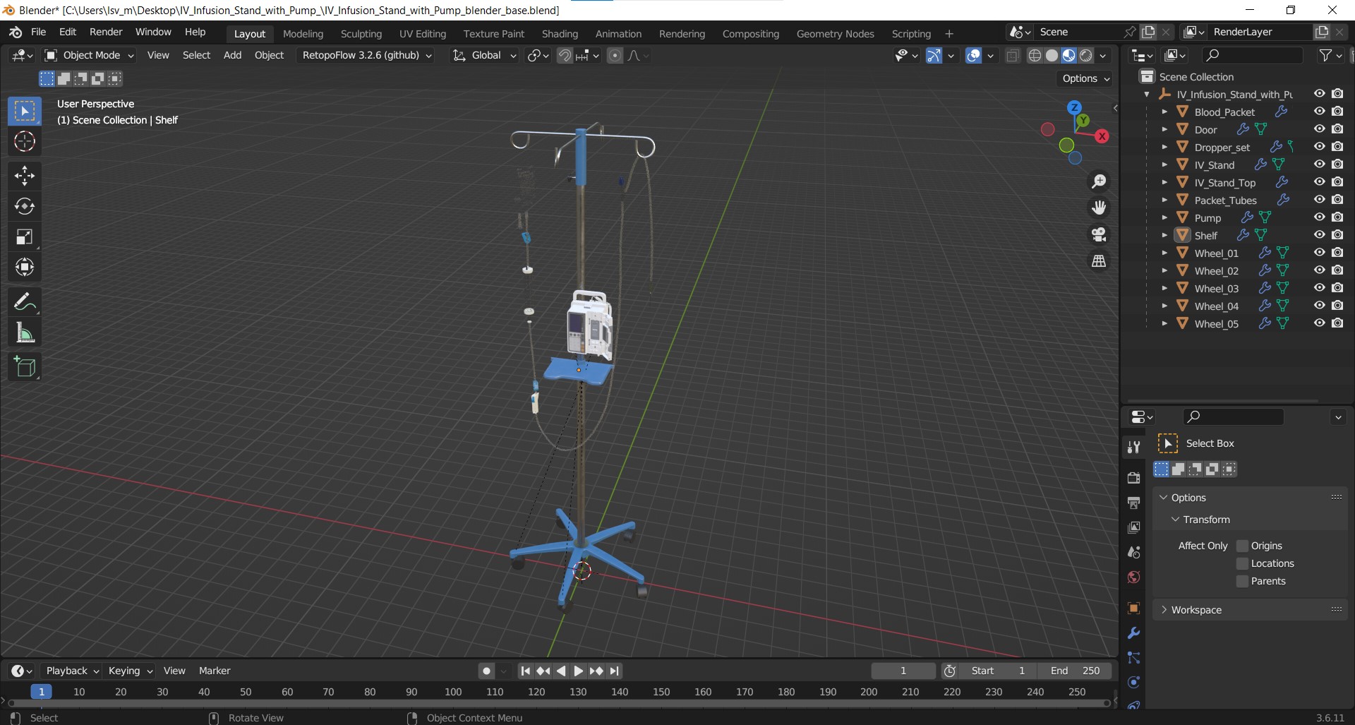 IV Infusion Stand with Pump 3D