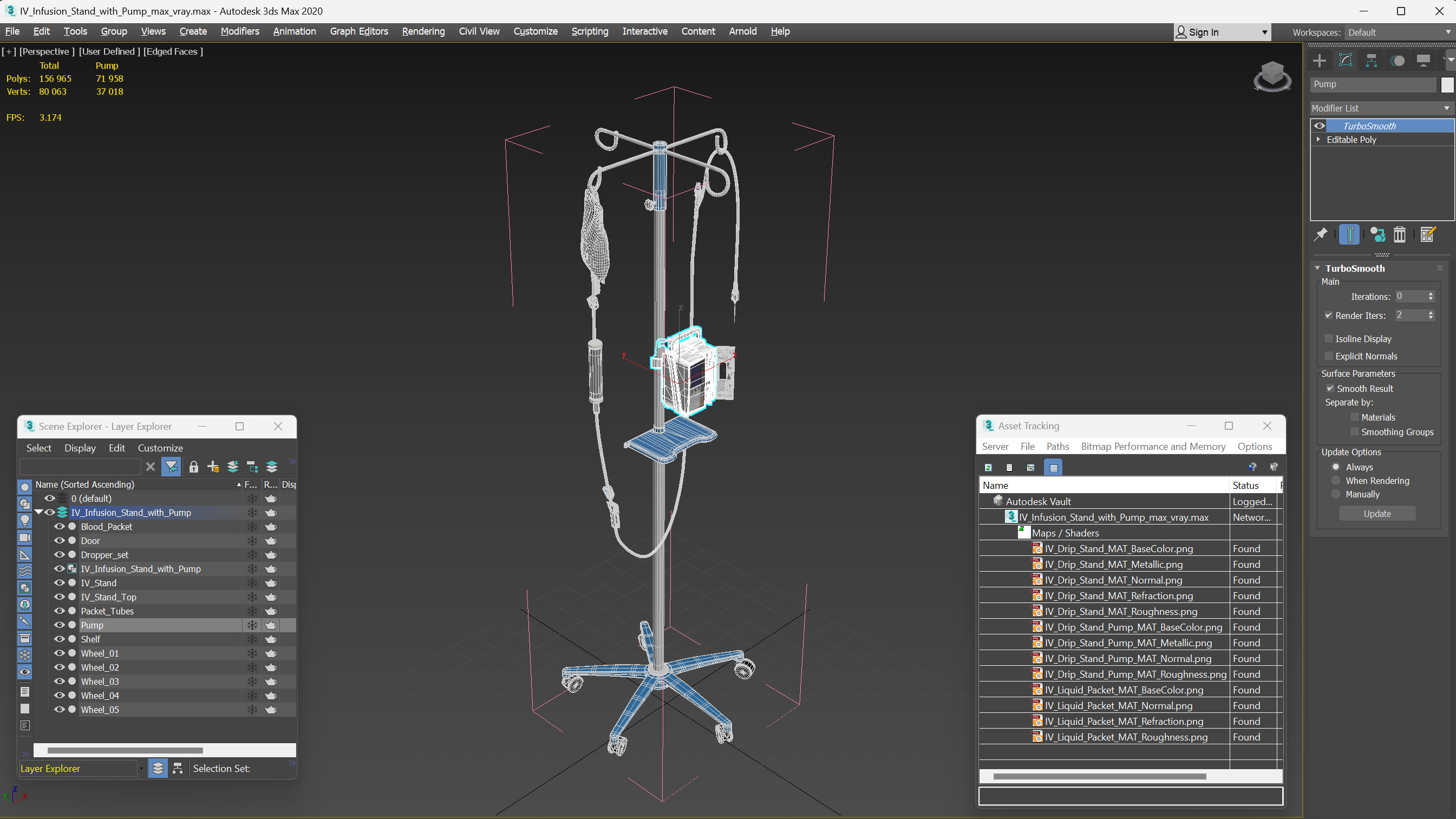 IV Infusion Stand with Pump 3D