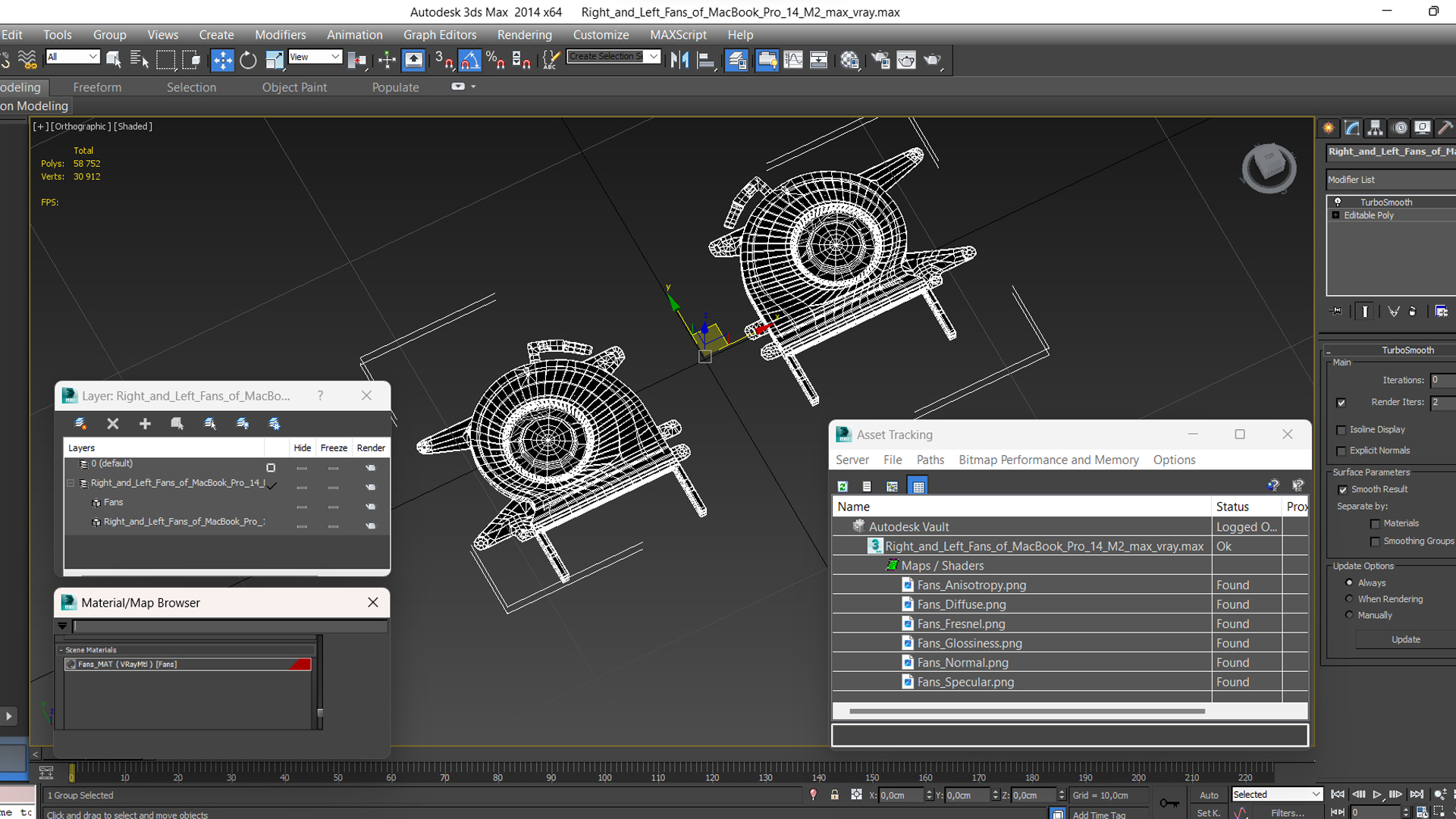 3D model Right and Left Fans of MacBook Pro 14 M2