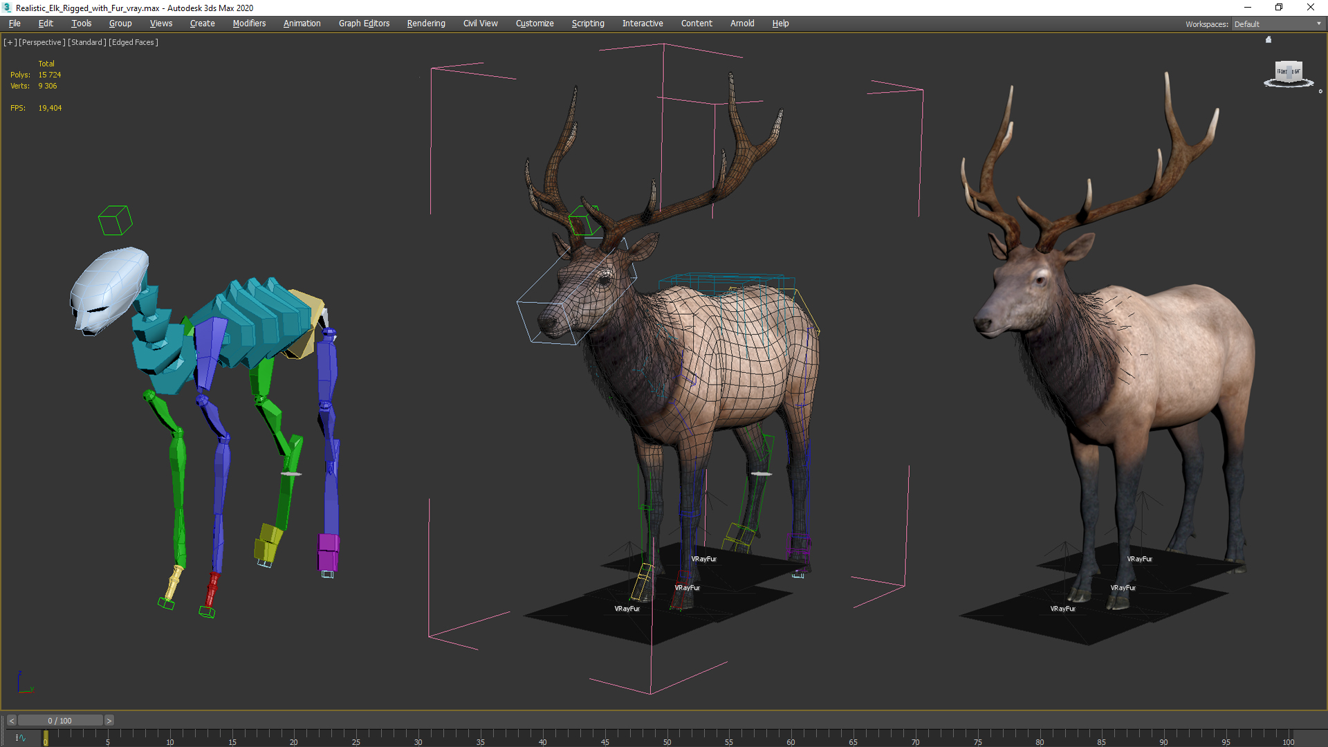 Realistic Elk Rigged with Fur 3D model