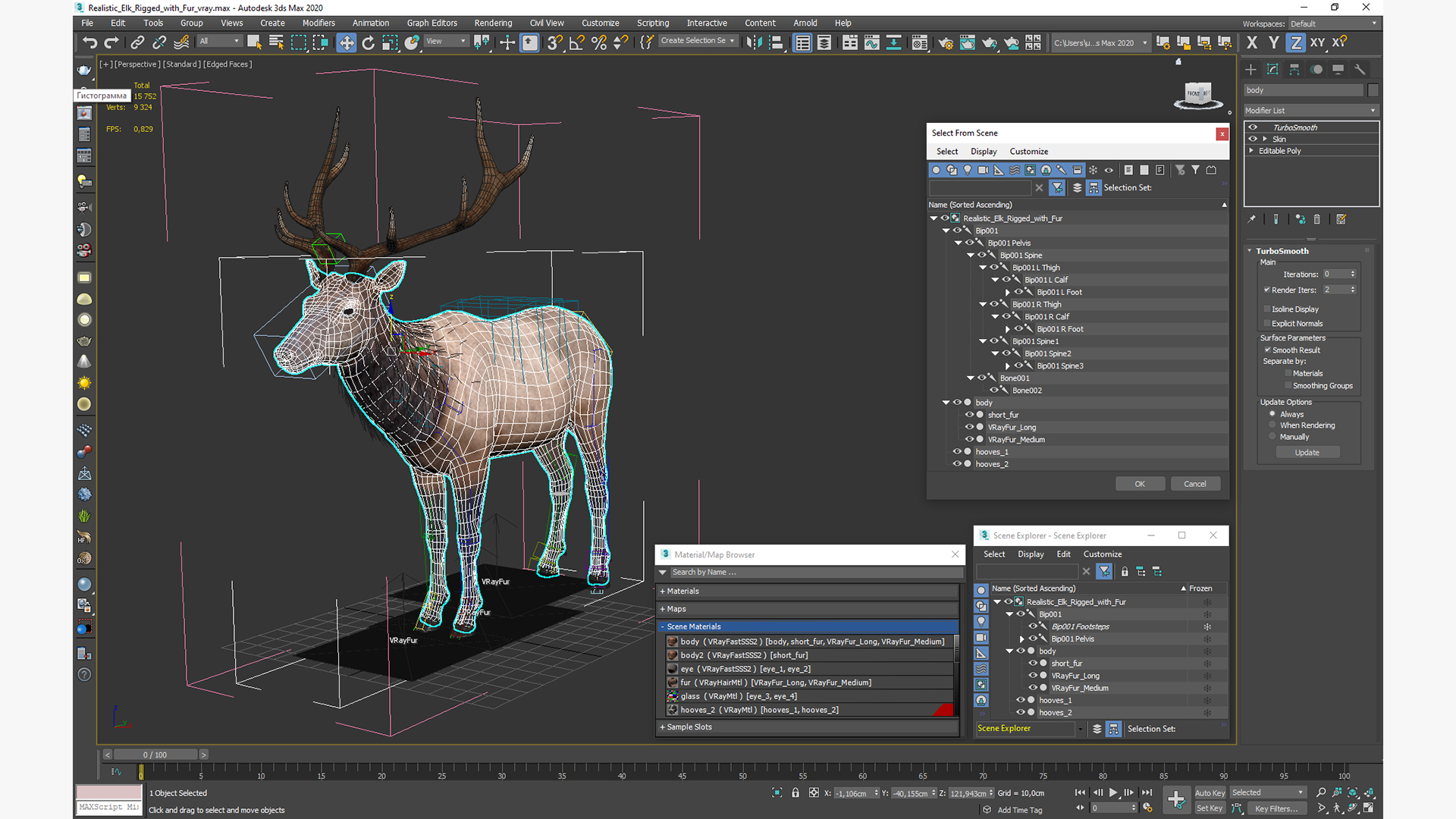 Realistic Elk Rigged with Fur 3D model