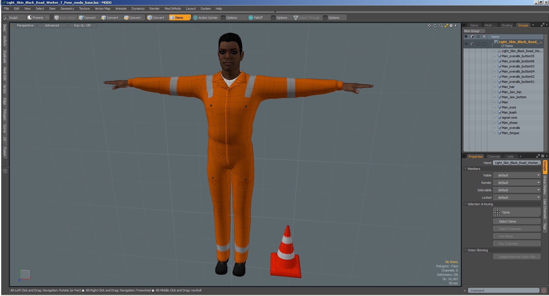 3D model Light Skin Black Road Worker T Pose