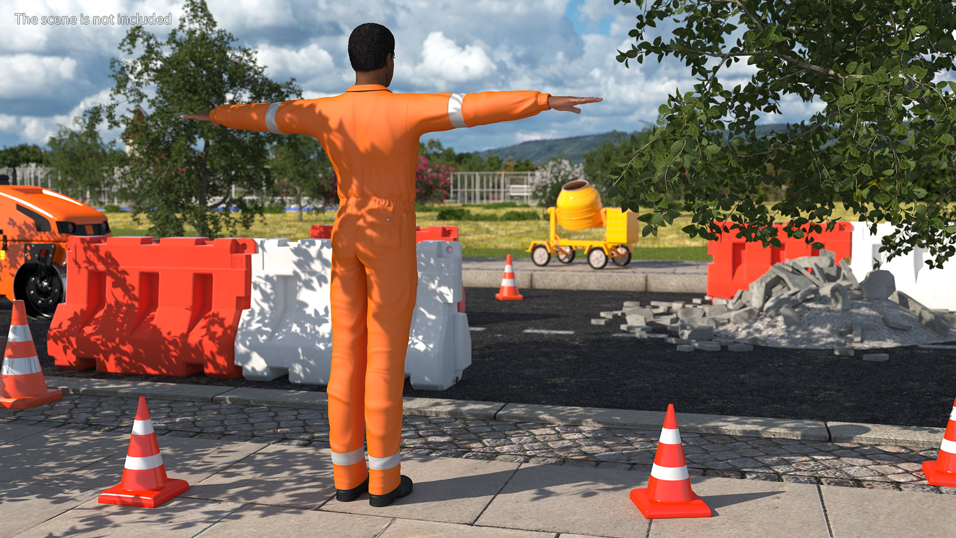 3D model Light Skin Black Road Worker T Pose