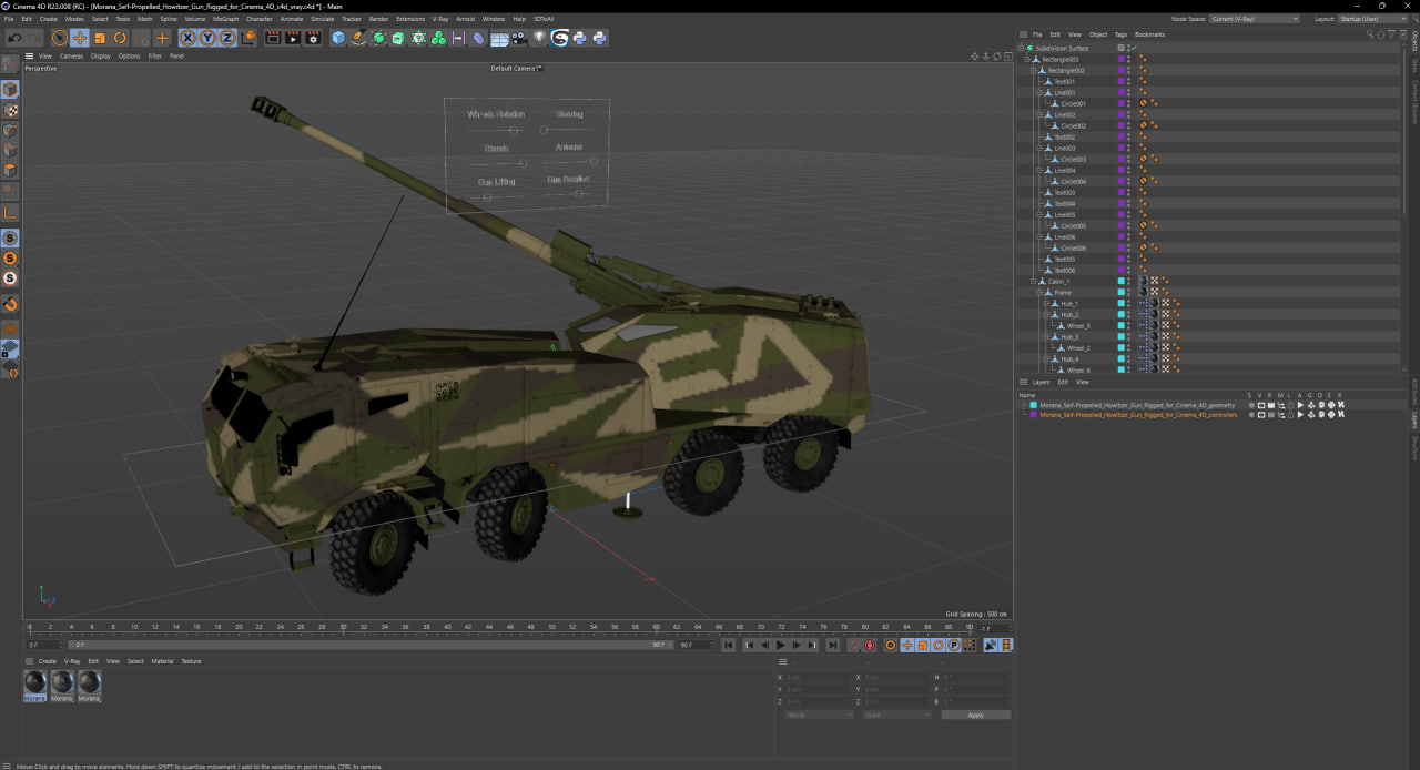 3D model Morana Self-Propelled Howitzer Gun Rigged for Cinema 4D