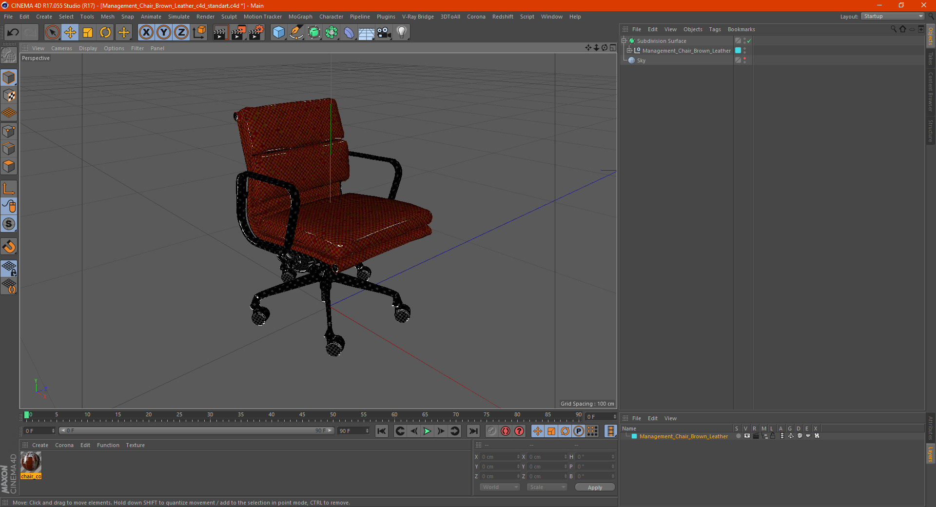 3D model Management Chair Brown Leather