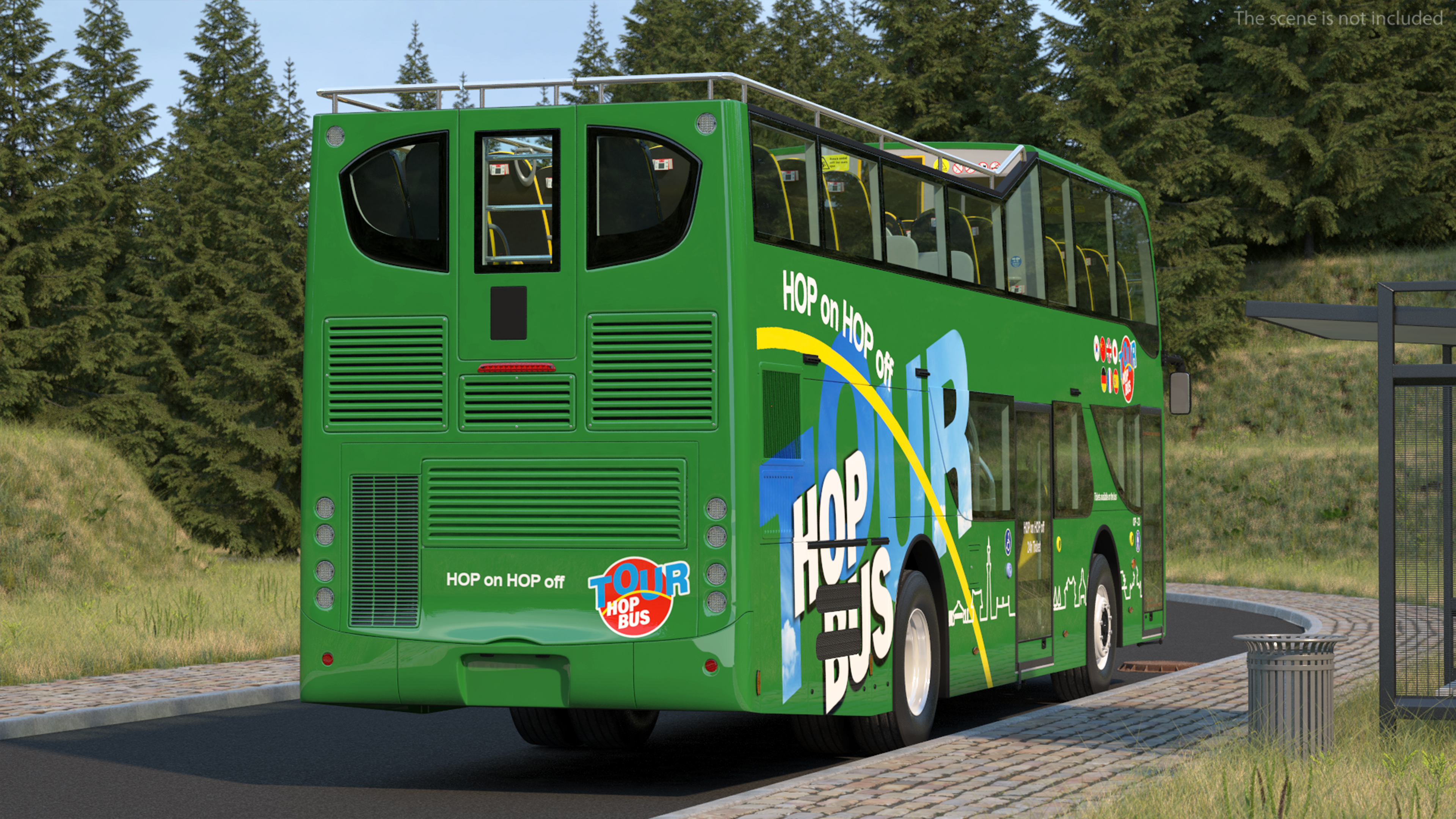 3D Open Air Double Decker Tour Hop Bus Rigged for Maya