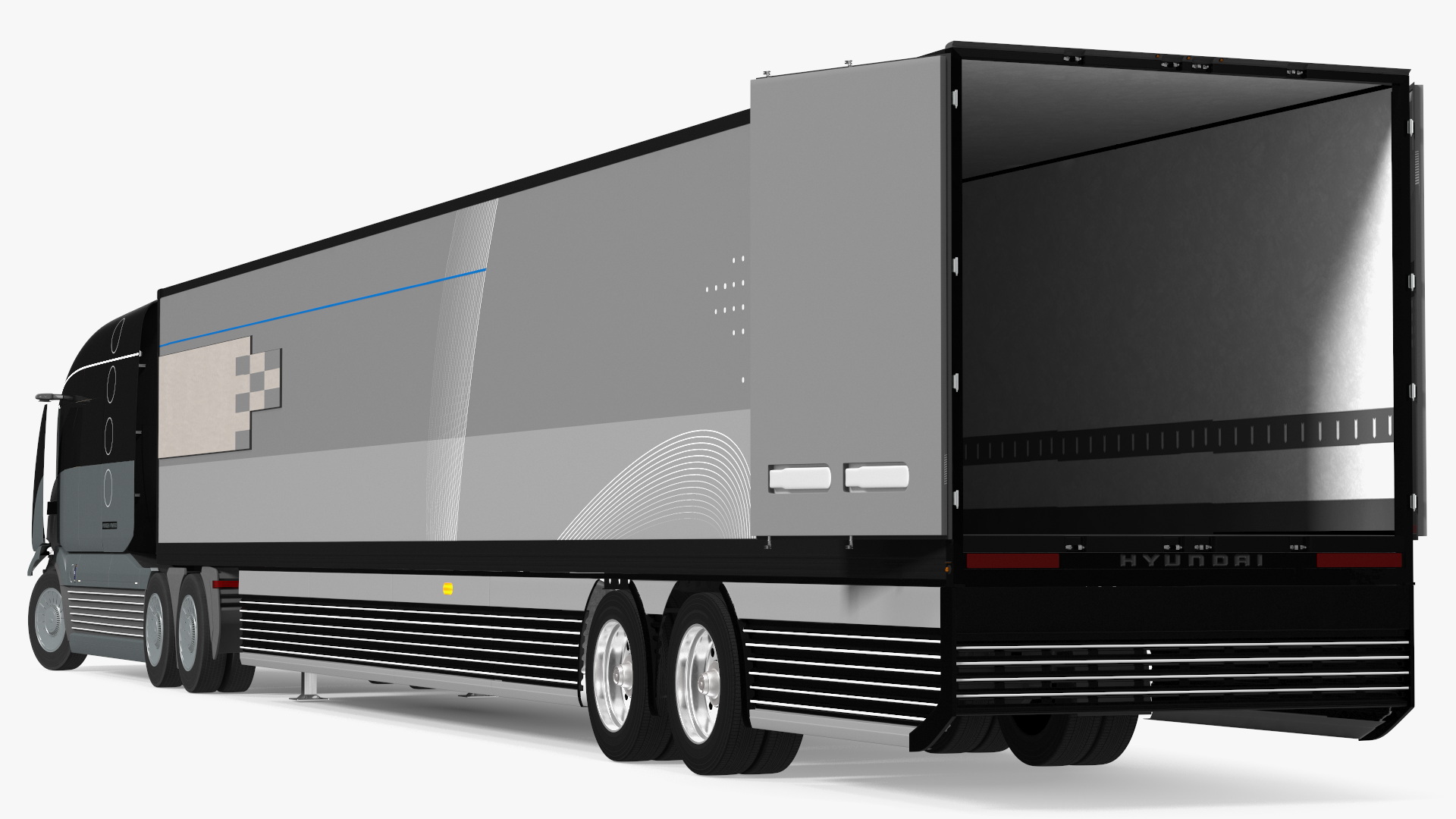 3D model Futuristic Semi Truck with Trailer Rigged for Maya