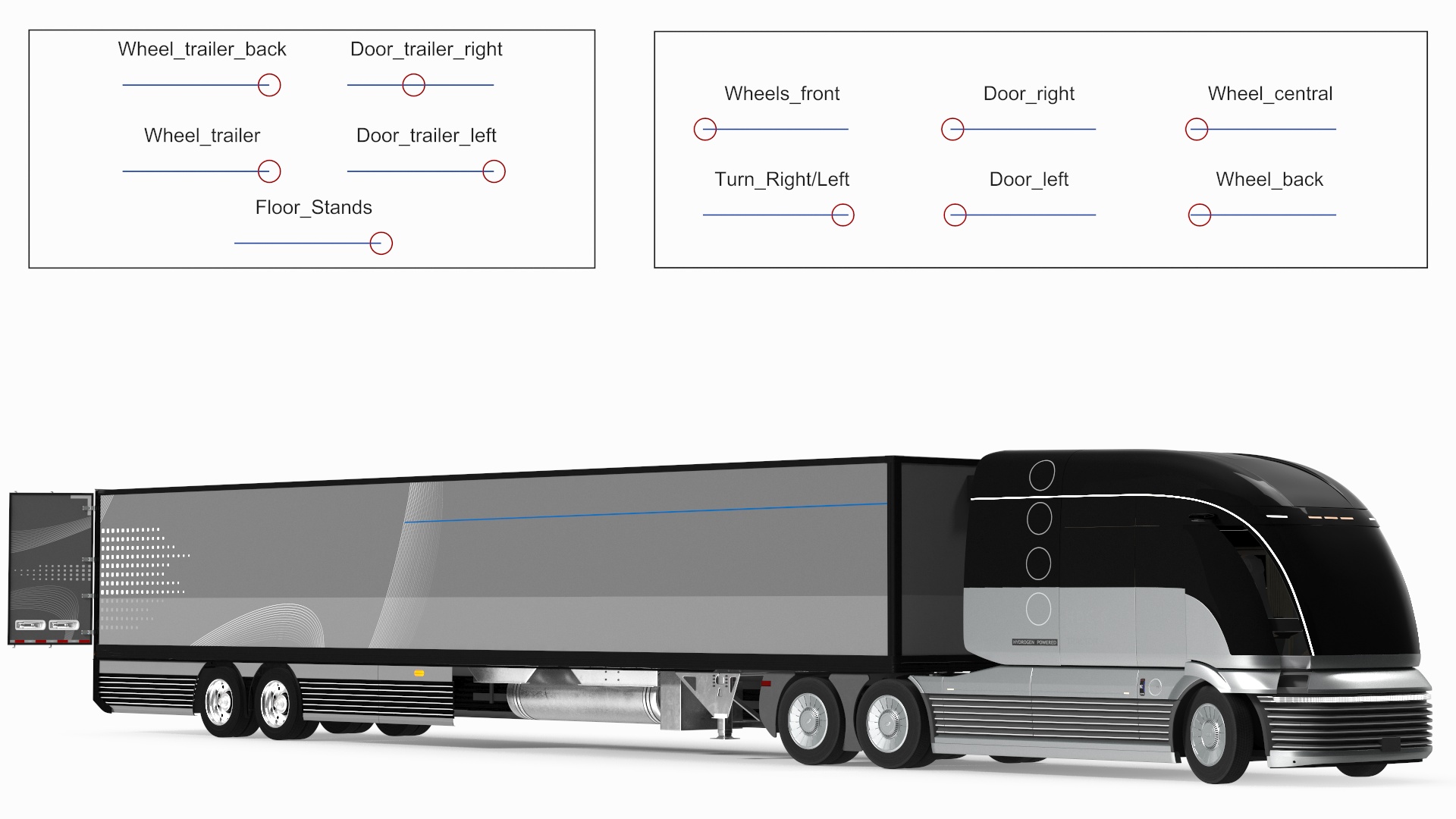 3D model Futuristic Semi Truck with Trailer Rigged for Maya