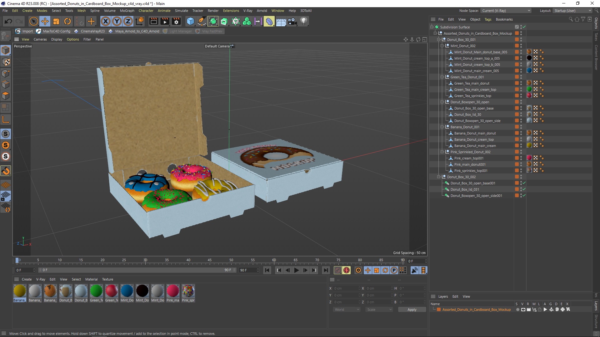 Assorted Donuts in Cardboard Box Mockup 3D model