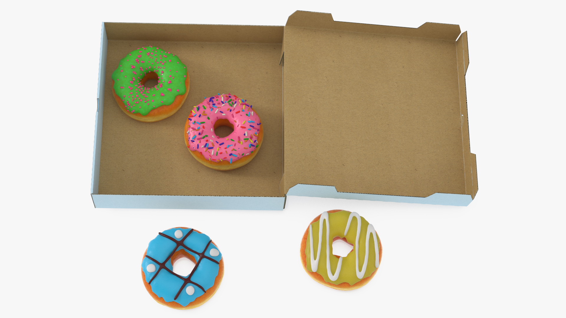 Assorted Donuts in Cardboard Box Mockup 3D model