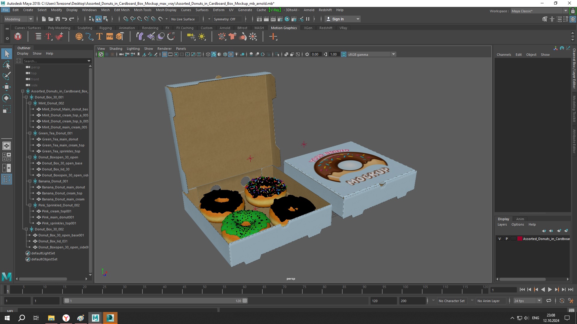 Assorted Donuts in Cardboard Box Mockup 3D model