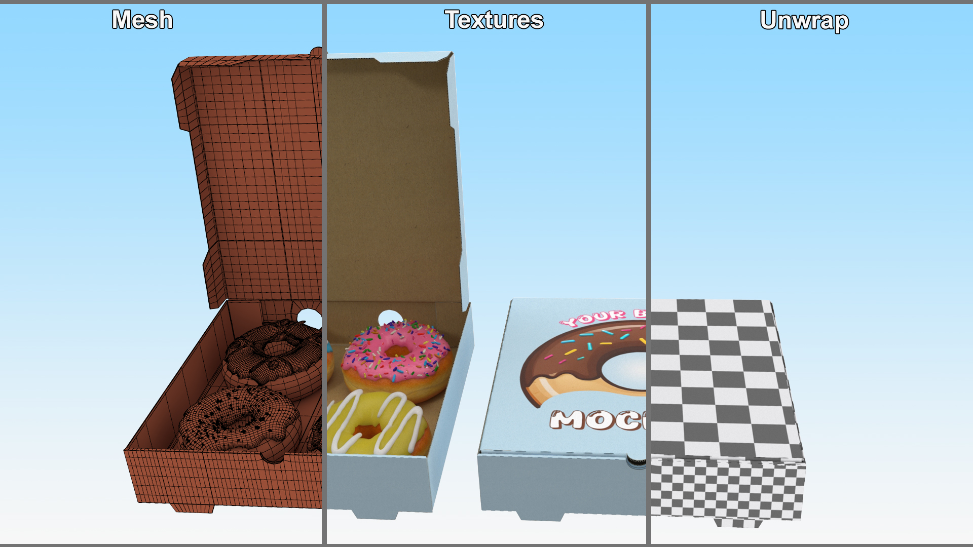 Assorted Donuts in Cardboard Box Mockup 3D model